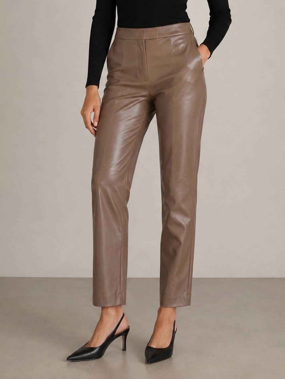 St.John Leather Grey Taupe Pants XL (14)